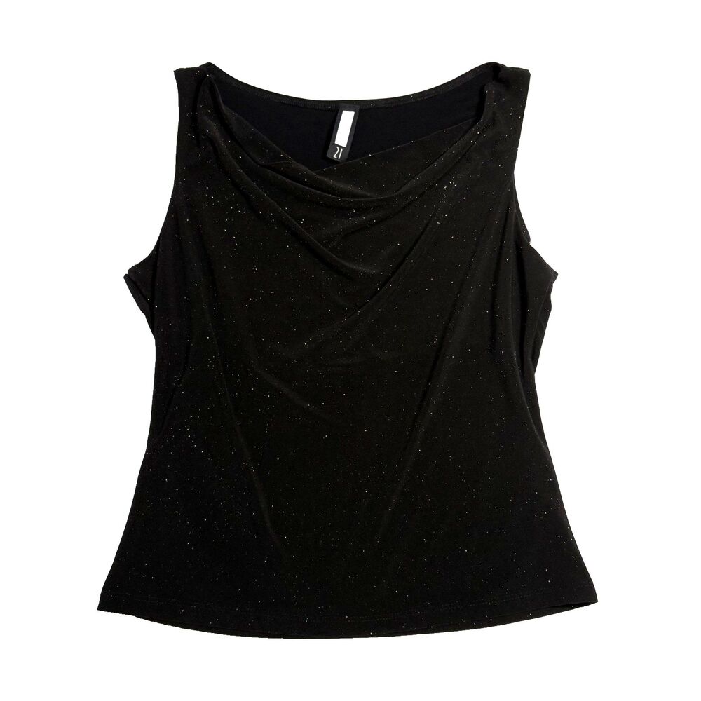 90s Vintage Forever 21 Top Cowl Neck Metallic Sparkle Gold Going Out Chic L